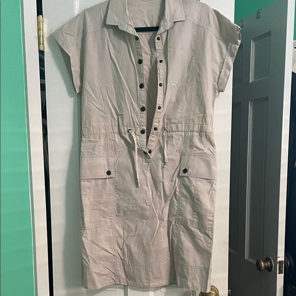 Zara Beige Midi Dress with Button Detail